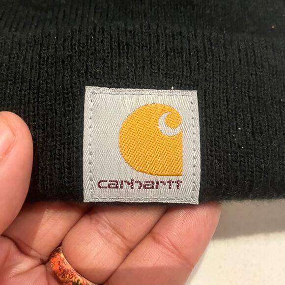 Carhartt Beanie Hat Cap Youth Kids Unisex One Size‎ Black Knit Cuffed Logo - Picture 3 of 5